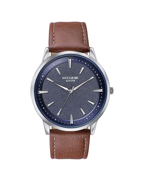 SONATA Men Poze Analogue Watch with Leather Strap-SP70054SL01W