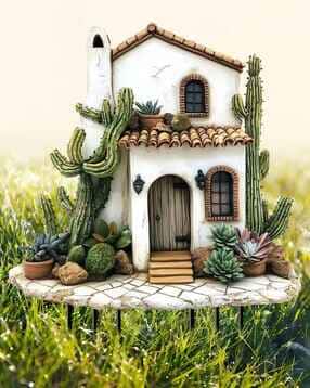  Flat Acrylic Desert House Garden Stake with Cactus Showpiece