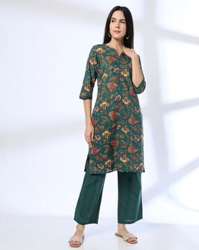 avaasa mix n' match Women Floral Print Staright Kurta with Trousers-picture-31
