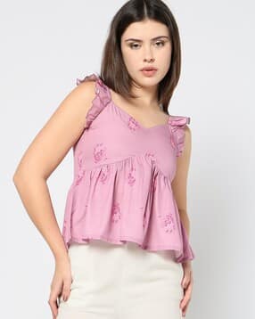 yousta Women Floral Print Top with Ruffled Sleeves-picture-22