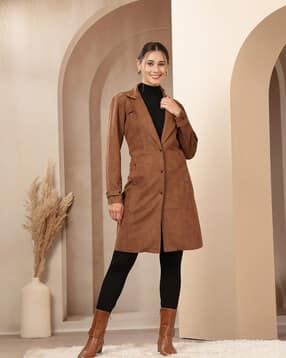 nayam by lakshita Women Regular Fit Longline Coat with Lapel Collar-picture-53