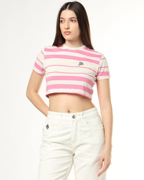 Buda Jeans Co Women Striped Fitted Crop T-Shirt