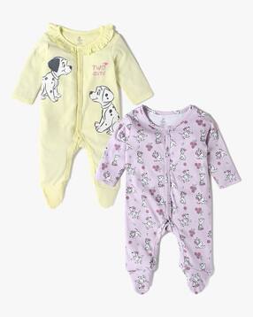 Pack of 2 Graphic Print Round-Neck Sleepsuits