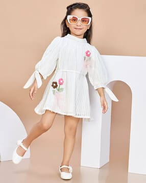 Girls Lace & Crochet Fit & Flare Dress with Belt-image-47