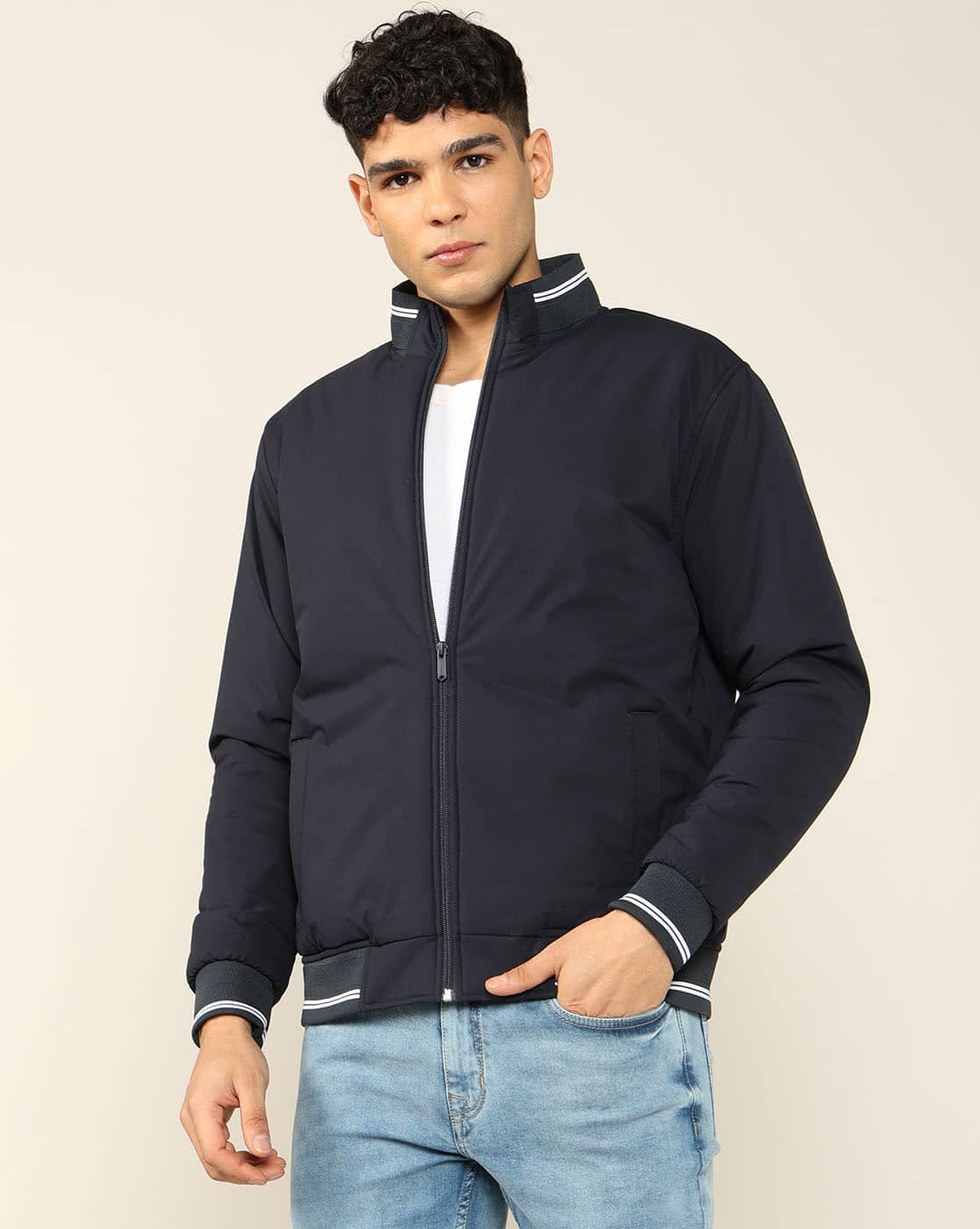 Buy LEE COOPER Men Regular Fit Zip-Front Bom Online | Ajio.com