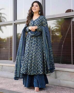 nyrika Women Geometric Print Anarkali Kurta Suit Set-picture-21