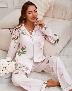 Women Floral Print Shirt & Pyjamas Set