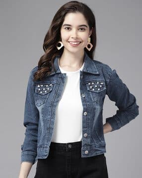 aarika girls ethnic Women Regular Fit Denim Jacket with Flip Pockets-picture-44