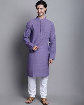 enchanted drapes Men Striped Regular Fit Cotton Long Kurta-picture-47