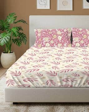 urban space 120 TC Leaf Print Double Bedsheet with Pillow Cover-picture-15