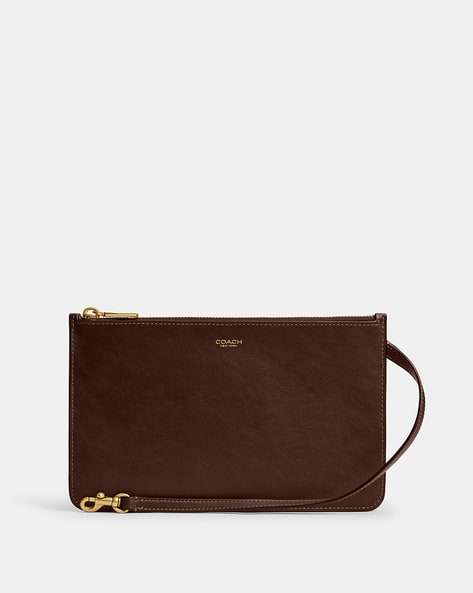 Buy Coach New York Leather Zip Pouch | Black Color Women | AJIO LUXE