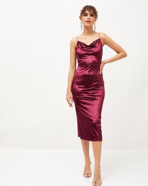 Buy SASSAFRAS Women Bodycon Dress with Cowl-Neck Online | Ajio.com