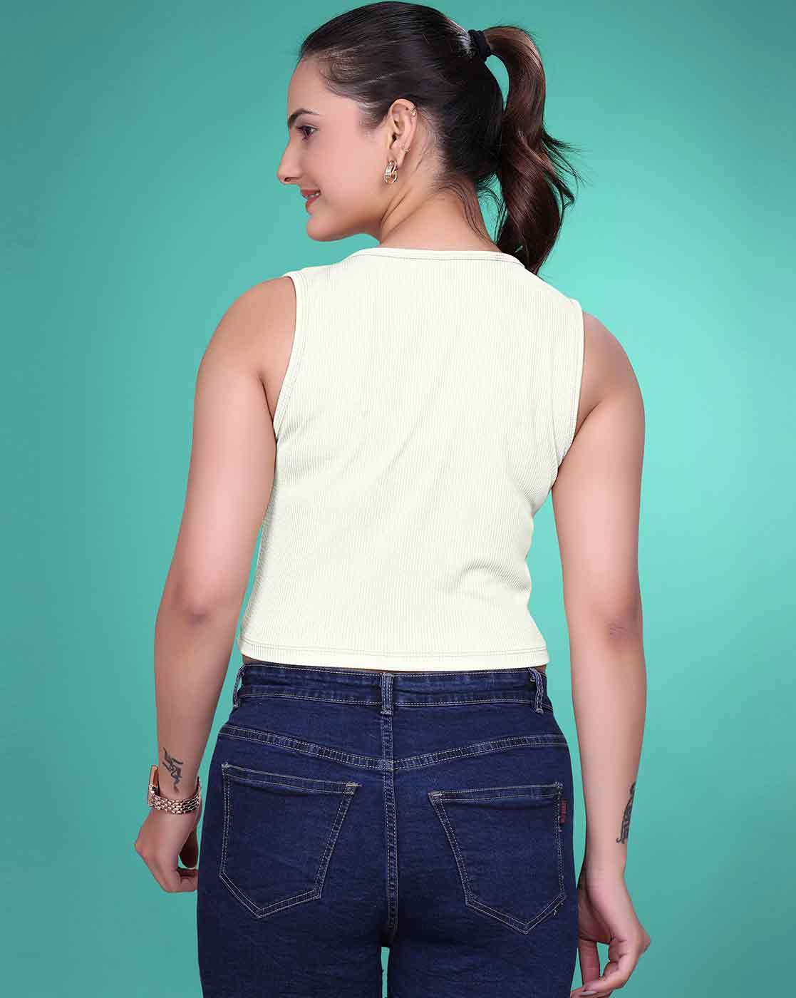 Buy Buda Jeans Co Women Ribbed Regular Fit Tank Top Online | Ajio.com