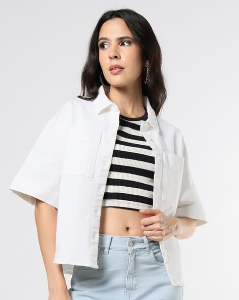 Buda Jeans Co Women Boxy Fit Denim Shirt with Patch Pockets