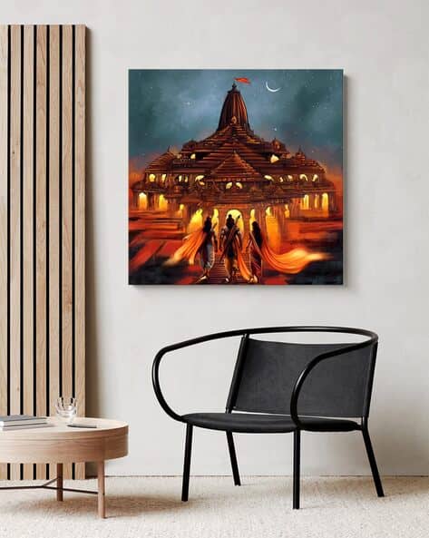 999store Lord Ram Temple Square-Shaped Wall Art Painting