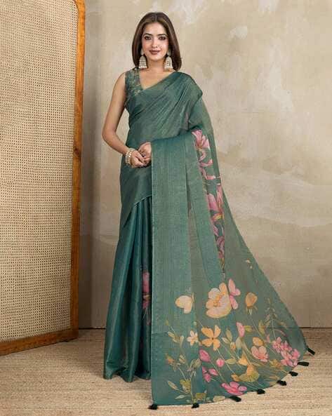 Indie Picks Abstract and Floral Designs Silk Saree