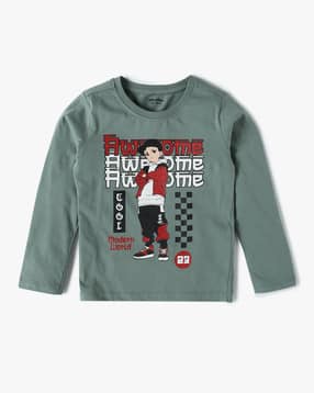 yousta Boys Typographic Print Regular Fit Crew-Neck T-Shirt-picture-19