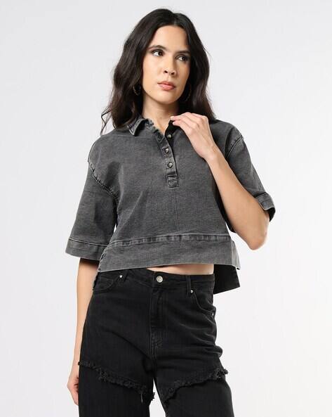Buda Jeans Co Women Lightly Washed Oversized Denim Top