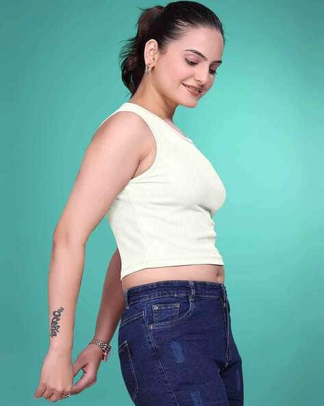 Buy Buda Jeans Co Women Ribbed Regular Fit Tank Top Online | Ajio.com