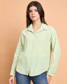 qioa Women Striped Oversized Fit Shirt-picture-5