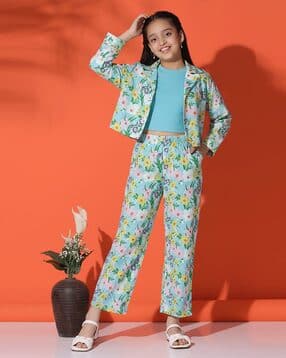 fashion dream Girls Floral Print Pants & Top with Jacket Set-picture-26