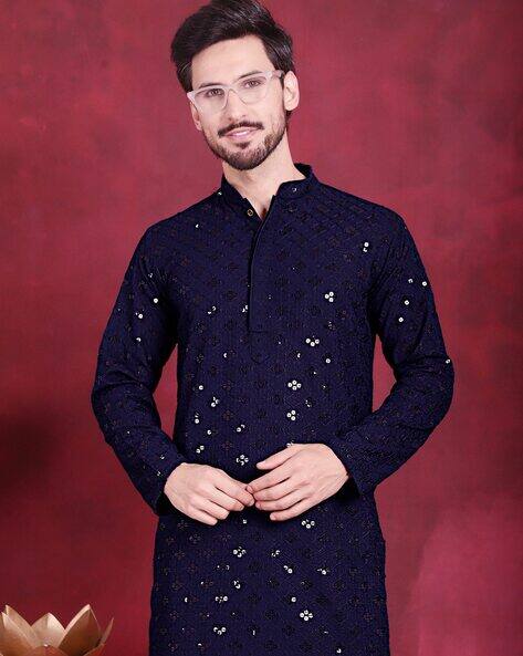 JOMPERS Men Embellished Regular Fit Long Kurta with Mandarin Collar