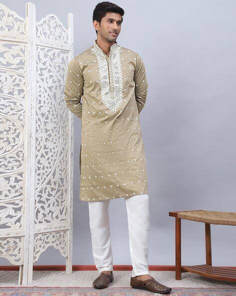JOMPERS Men Embroidered Regular Fit Straight Kurta with Pyjamas