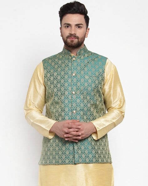Woven Waistcoat with Mandarin Collar