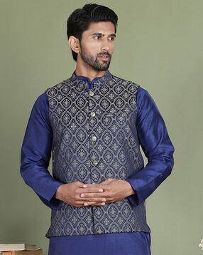 jompers Men Floral Print Regular Fit Nehru Jacket-picture-24