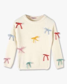 kg frendz Girls Round-Neck Sweater with 3D Bows-picture-37