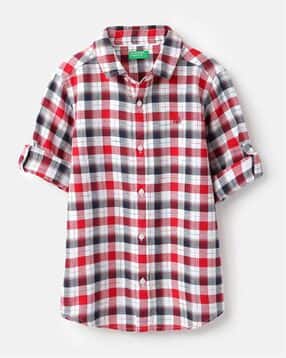 united colors of benetton Boys Checked Regular Fit Cotton Shirt-picture-19