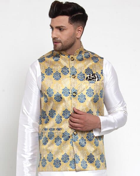 Floral Pattern Welt-Pocket Waistcoat