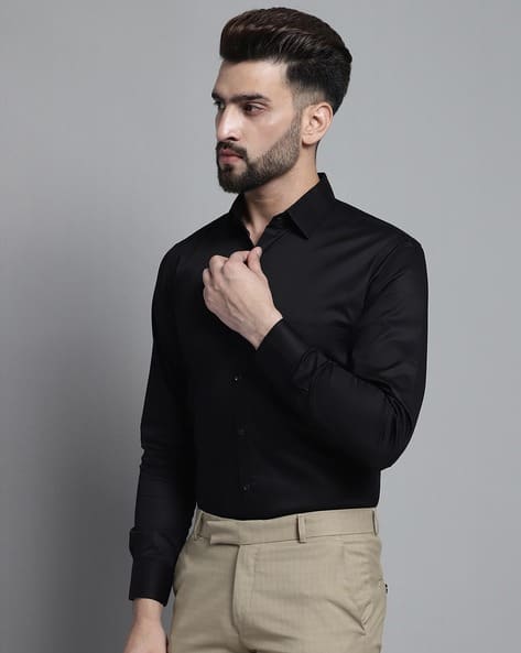 Striped Mandarin Collar Shirt Dress Buy Black Shirts For Men By JAINISH  Online
