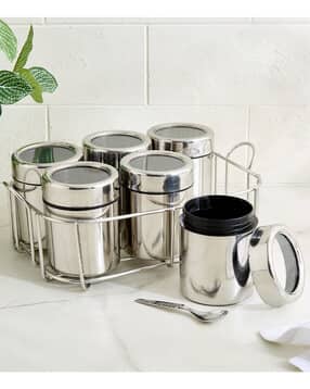 home centre Set of 6 Stainless Steel Spice Jars with Spoons and Stand-picture-28