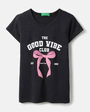 united colors of benetton Girls Typographic Print Regular Fit Round-Neck T-Shirt-picture-12