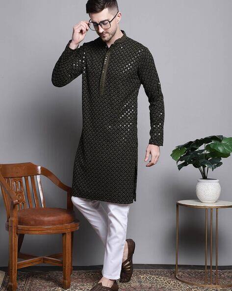 JOMPERS Embellished Long Kurta Pyjama Set