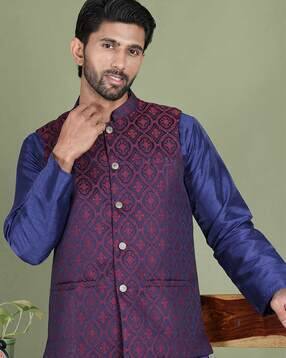 jompers Men Floral Print Regular Fit Nehru Jacket-picture-11