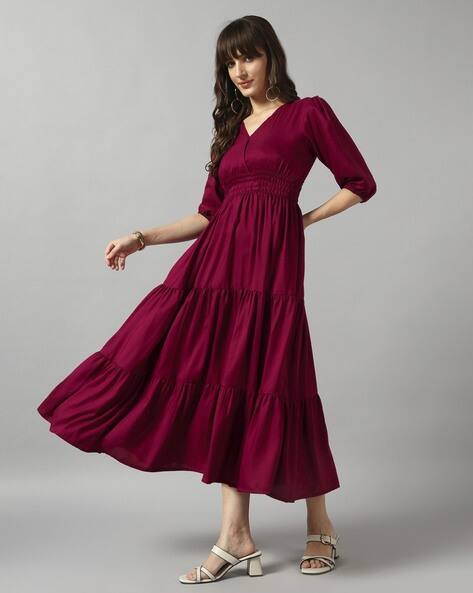 chinese dress ladies Buy DEEBACO Floral Print Chiffon Plus Size Tiered Maxi Dress for  Women's|V-Neck 3/4 Straight Sleeves|Fit & Flare Maxi Length Summer Western  Party Casual Wear Dress for Ladies at Amazon.in