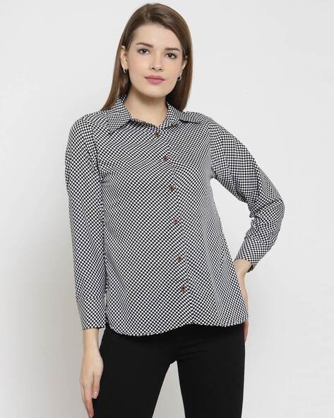 Sayesha Women Checked Regular Fit Shirt with Curved Hem