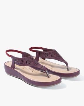 Women Cut-Work Detailed Thong-Strap Wedges-image-21