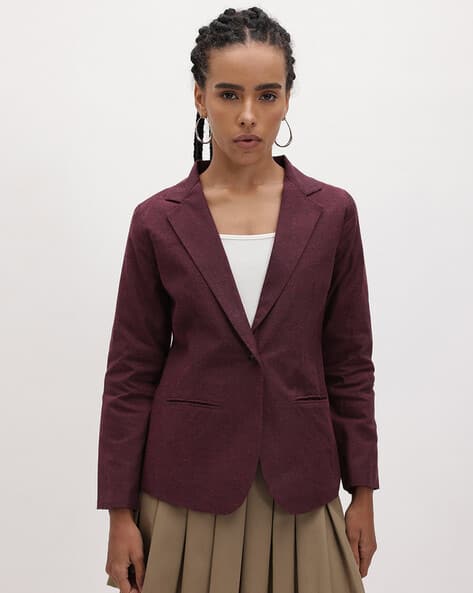 Women Cotton Single-Breasted Blazer