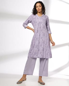 avaasa mix n' match Women Floral Print Straight Kurta & Palazzos Set-picture-26
