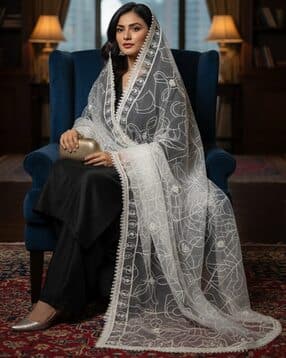 revangi Women Embroidered Sheer-Through Dupatta -picture-38