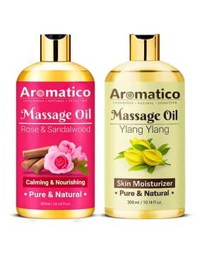 Set of 2 Rose Sandalwood & Ylang-Ylang Massage Oil for Natural Skin Moisturizer