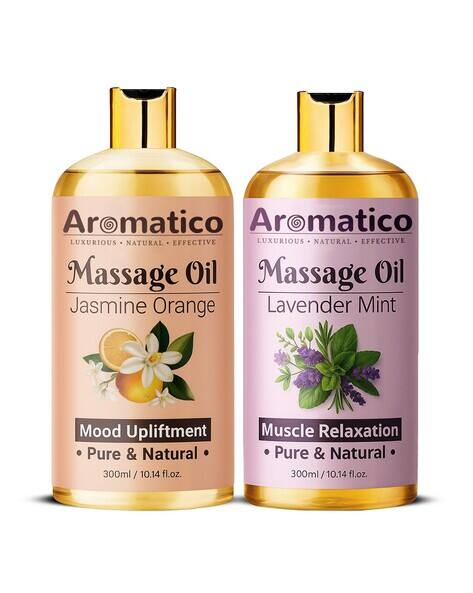 Aromatico Set of 2 Lavender Mint & Jasmine Orange Massage Oil for Natural Skin Moisturizer