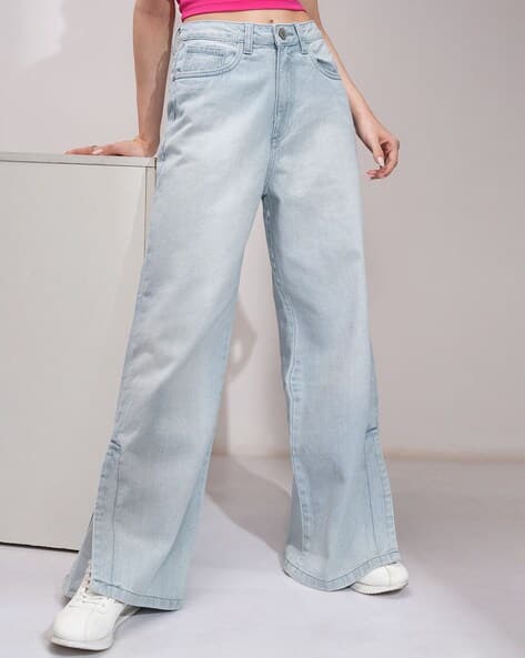 Tokyo Talkies Women Wide Jeans with Fly-Button Closure
