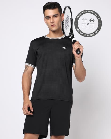 PERFORMAX Men Racquet-Checked Regular Fit Crew-Neck T-Shirt