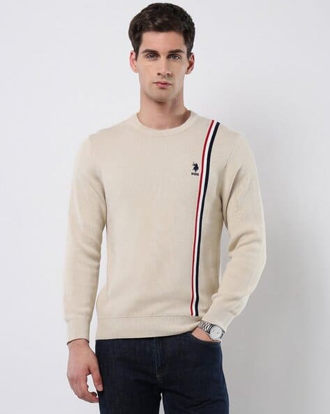 U.S. Polo Assn. Men Striped Regular Fit Crew-Neck Sweater