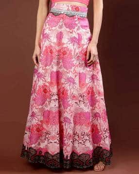 Women Maxi Length Floral Flared Skirt