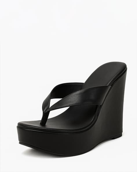GLO GLAMP Women Slip-On Thong-Strap Wedge Heeled Sandals